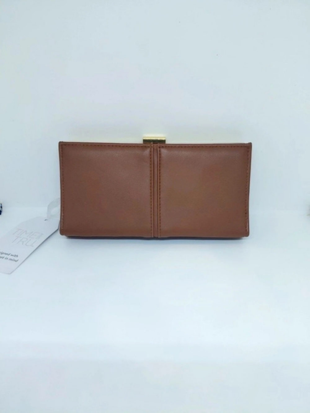 Time and Tru Brown Clutch Wallet Cardholder Faux Leather Kiss Lock Purse NWT